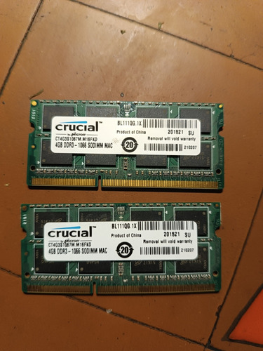 Memoria Crucial 4gb Ddr3 1066 Mac Macbook 2x4gb Total 8gb