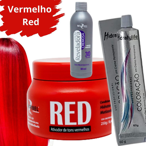 Tinta Vermelho Red 60g + Matizador 250g + Ox 90ml - Mairibel