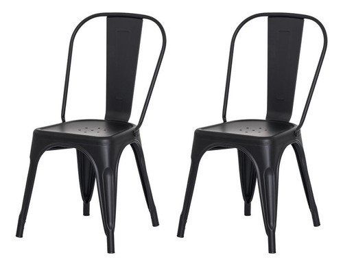 Kit 2 Cadeiras Tolix Iron Design Preto Fosco Aço Industrial