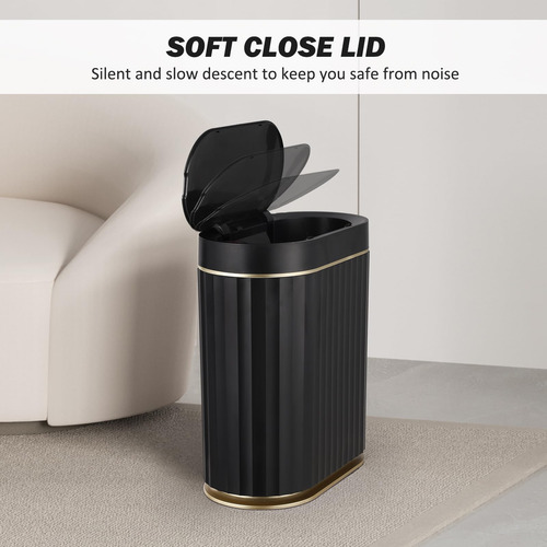 Cubeta De Basura Con Tapa Para Baño Negro Con Sensor De 2