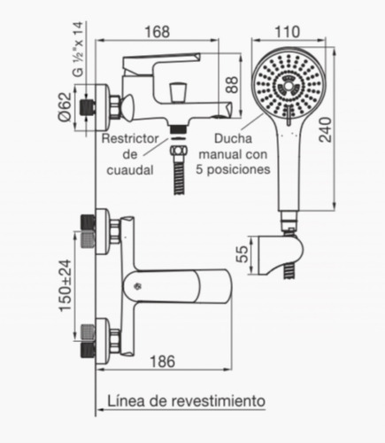 Imagen 3 de 10 de Ducha Exterior Fv Negra Duchador Griferia Aromo Bañera Baño