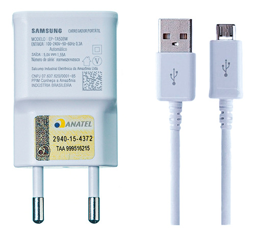 Carregador Samsung EP-TA20EWEUGWW micro-usb de parede com cabo branco