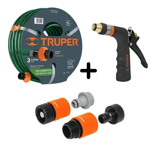 comprar Manguera 10 Mt Truper + Pistola Metálica 2 Func + Acoples 