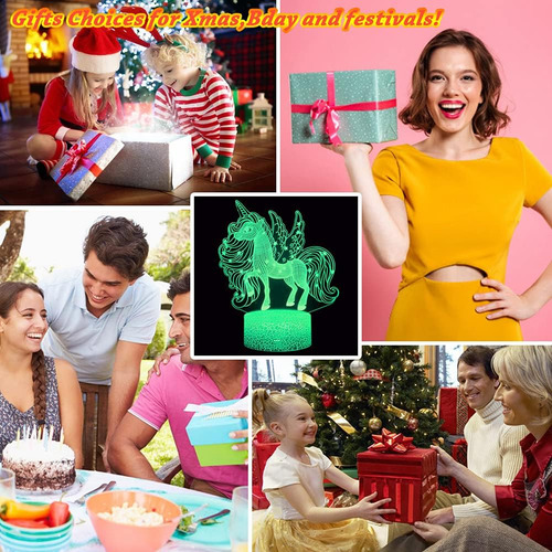 Luz Nocturna De Unicornio 3d, Lámpara De Ilusión Led Con Con