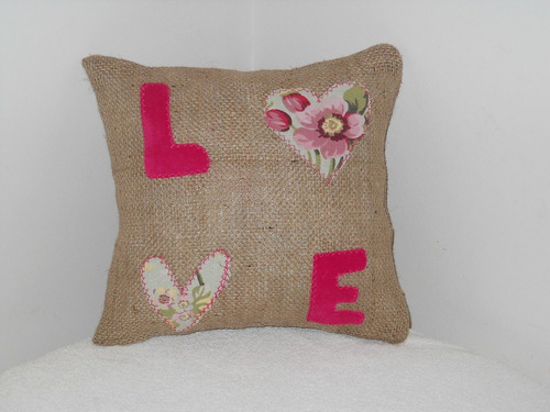 Almohadon Arpillera  Love Y  Floreado Shabby Chic