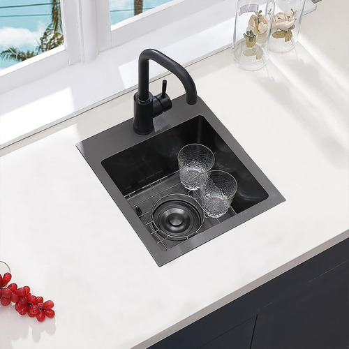 Bacha De Cocina Chica Gunmetal Negra Rectangular De 33x38cm