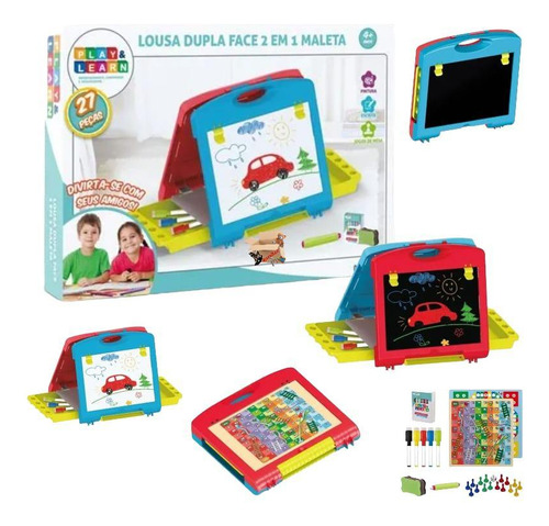 Lousa Mágica Criativa Dupla Face 2 Em 1 Maleta Play & Learn