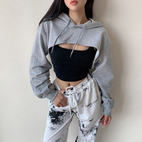 (w-m) Sudadera Con Capucha Corta De Manga Larga Aesthetic Pu