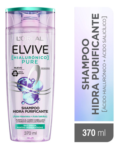 Shampoo L'oreal Paris Elvive Hialurónico Pure  370 Ml