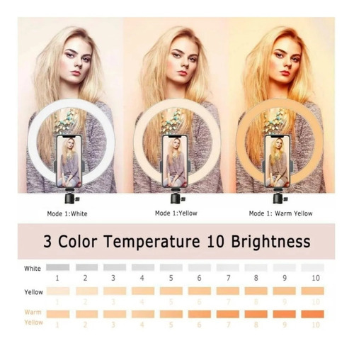 Imagen 2 de 2 de Aro Luz Led 26 Cm + Soporte P/celu + Trípode De Mesa