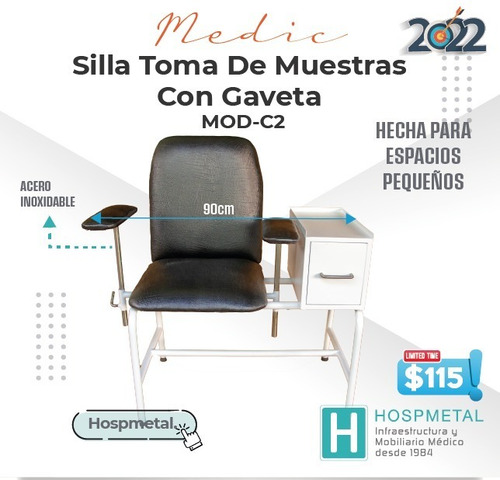 Silla Para Toma De Muestras Con Gavetas Mod-c2 Hospmetal