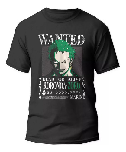 Polera Zoro Roronoa Wanted Anime Estampado Hombre Niño Ters 