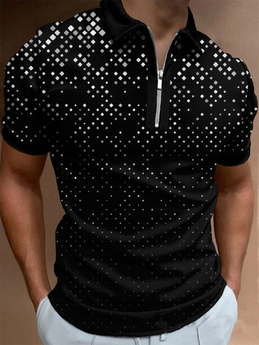 Camiseta Casual Con Solapa Con Cremallera Polo Para Hombre