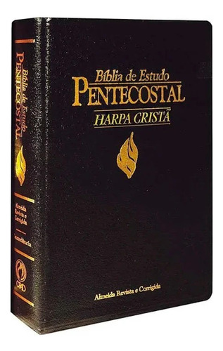 Bíblia De Estudo Pentecostal Média Luxo Harpa Crista Preta