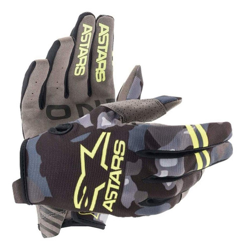 Guantes Mx Alpinestars Radar Gloves 21-gray Camo Yellow Fluo