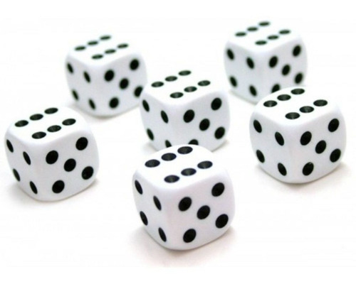 Kit 100 Dados Brancos 6 Faces Jogos Rpg 16mm Branco Preto