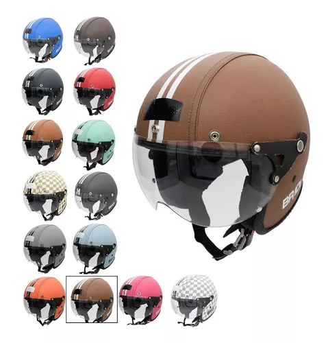 Casco para moto abierto Kraft Capacetes Premium Capacete BR101 marrón cuero  para motos talla P - VESTE 55/56 Viseira Fume