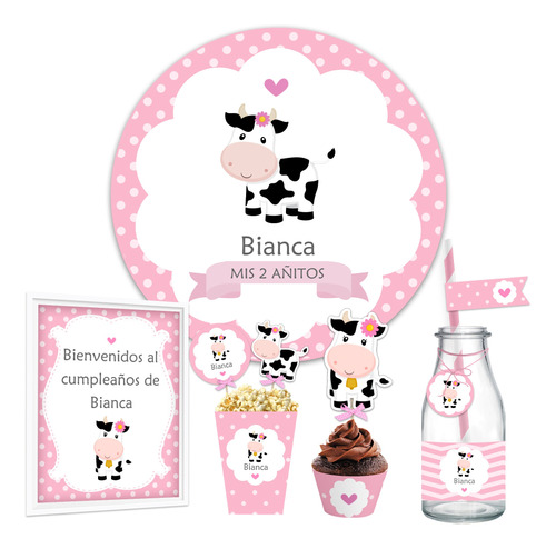 Kit Imprimible Vaca Vaquita Nena + Banner Fondo Mesa Dulce