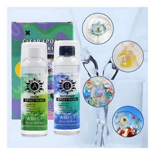 Resina Epóxica 1:1 Ultra Transparente 237 Ml 14 Accesorios