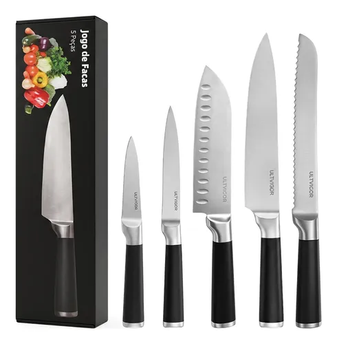 Conjunto De Facas Profissional Cozinha Premium Inox 5 Peças - R$ 109,92