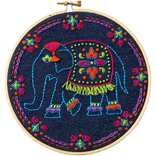 Worldly Elephant Stamped Embroidery Kit-6  Round