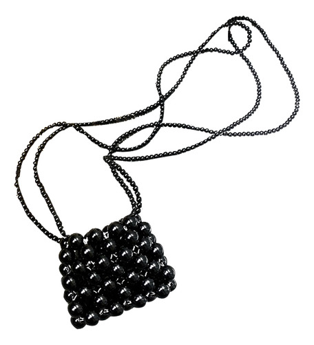 Minibolso Bandolera Con Cuentas Negras Hecho A Mano Para Muj