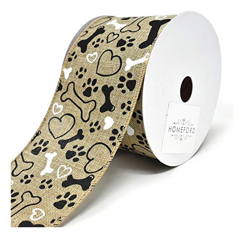 Homeford Doggy Paws And Bones Wired Linen Ribbon, 2-1/2...