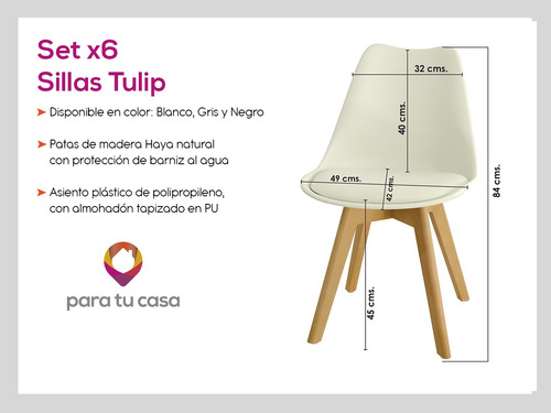 Imagen 6 de 7 de Sillas X6 Eames Tulip Comedor Almohadón Patas Madera Cuotas