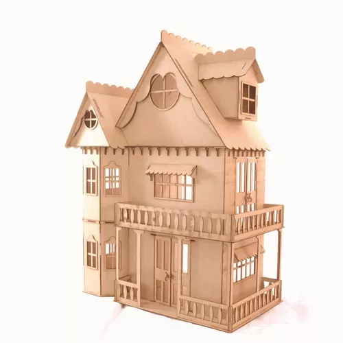 🏷️【Tudo Sobre】→ Casa Casinha para Boneca Barbie com 24 Mini Móveis em Mdf  Cru Csb1