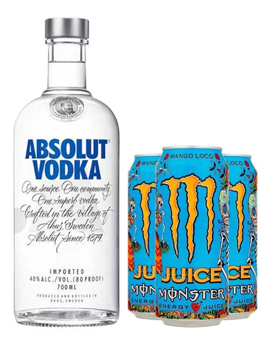 Vodka Absolut 750 Ml + Monster Mango Loco 473 Ml X 3