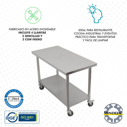 Mesa En Isla Con Ruedas Acero Inoxidable Mindejal GY-WTM04