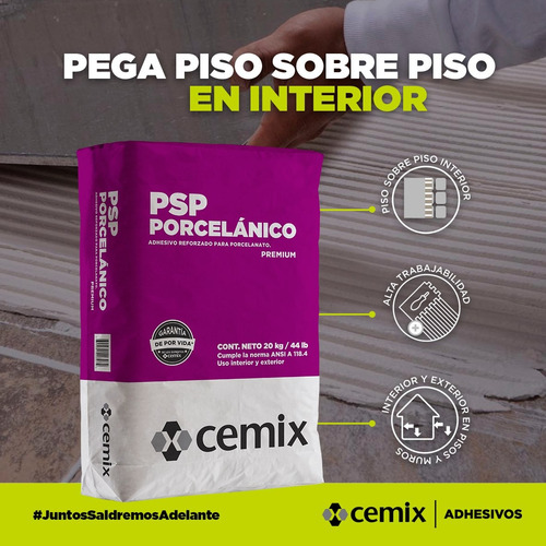 2 Bultos Psp Pegazulejo Porcelanico Reforzado Cemix 20 Kg