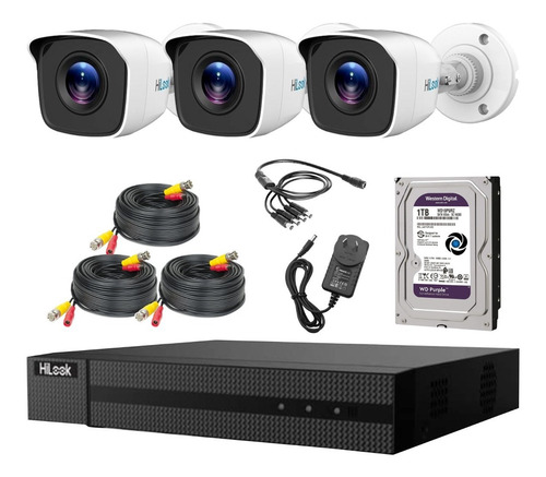 Imagen 1 de 6 de Kit Seguridad Hikvision Dvr 4ch + 3 Cámaras 2mp 1080p +disco