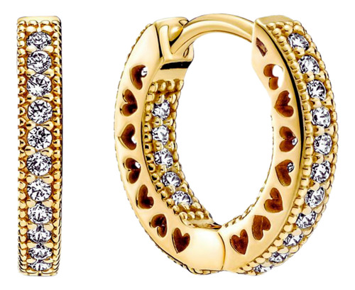 Pendientes De Aro Corazón En Pavé Baño Oro 14k +kit Regalo!