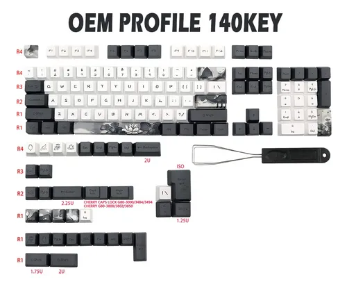 Molgria Ink Lotus Keycaps, 140 Juegos De Teclas Personalizad