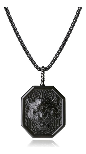 Collar Con Colgante De Piedra Obsidiana Negra De Leopardo Y