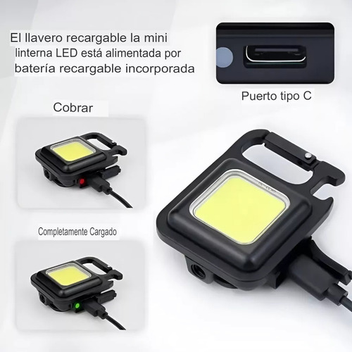 Linterna Led Cob Llavero Gancho Portátil Recargable Potente