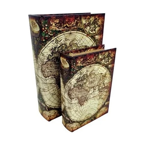Kit C/2 Caixas Em Formato De Livro Decorativa Países Mundo