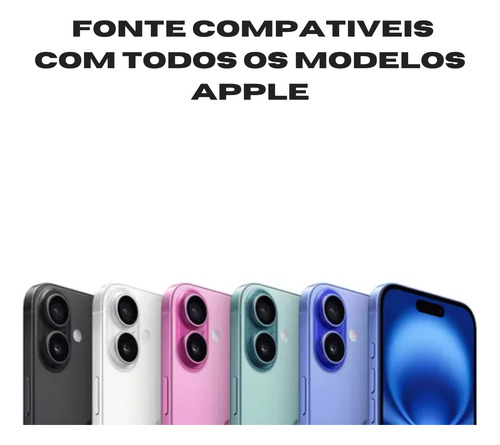 Fonte Type C Para iPhone 15 E 16 Ultra Rápido 25w Caixa