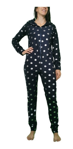 Pijama Mameluco Polar Con Gorro Puntos Intime 14083 Mujer