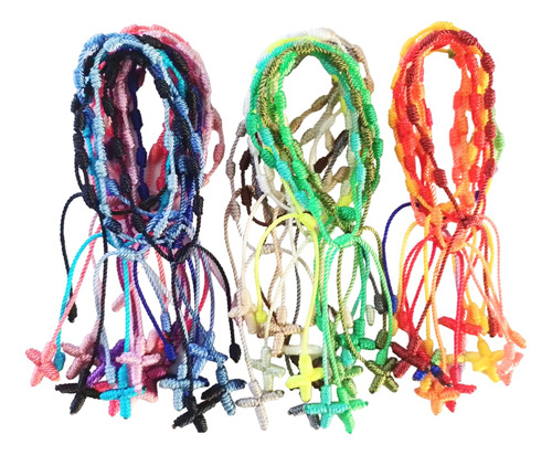 Decenarios Pulseras Hilo Cruz Recuerdo Bautizo Paq 100 Pzas