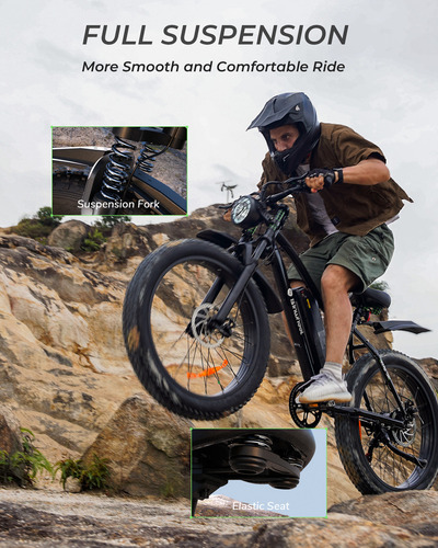 Isinwheel M10plus Bicicleta Eléctrica Motor De 45km/h 1200w Autonomía De 90km Neumáticos Anchos De 26 X4,0/1.95 Bicicleta De Montaña Eléctrica Para 13ah Y Suspensión Delantera