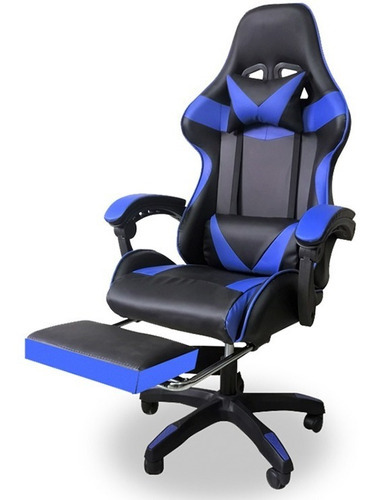 Silla Gamer Escritorio Ergonómica Pc Apoya Pies Extensible Color Azul