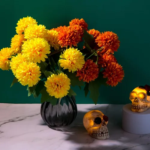 Flores Artificiales De Caléndula, Paquete De 4 Ramo De De De