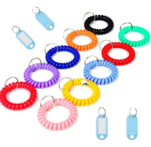 Pack 4 Llaveros Elásticos Pulsera Espiral Identificación 