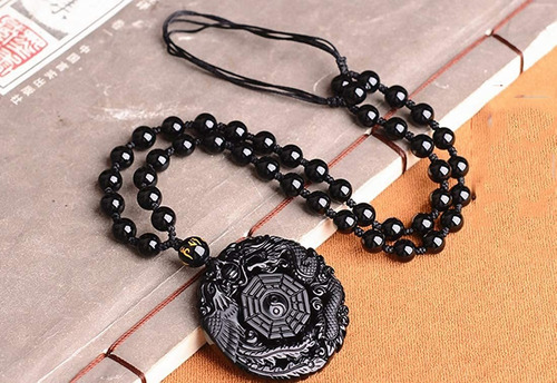 L Collar Curativo De Dragón Fénix De Obsidiana Negra Natural