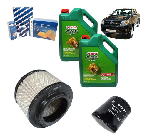 Kit 2 Filtros Bosch Toyota Hilux 2.5 3.0 D4d Castrol 15w40