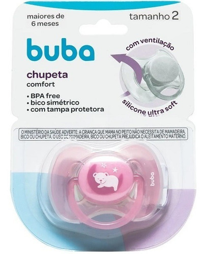 Chupeta Comfort Tam 2 6+ Meses Ursinho Buba Cor Rosa Período de idade + 6 meses