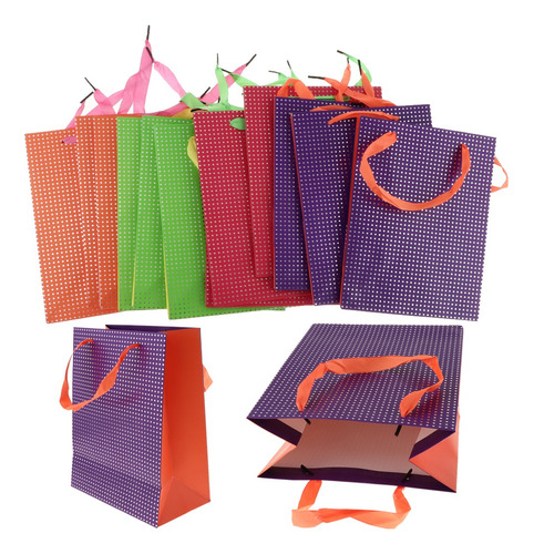 12 Bolsas De Regalo De Papel Con Lunares Mixtos, Bolsas Con