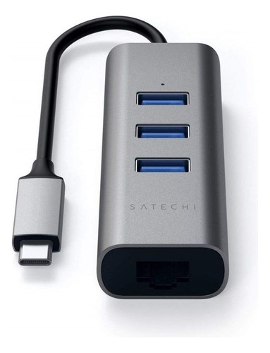 Hub Usb-c Satechi 3 Portas Usb-a + Ethernet Rede Space Gray